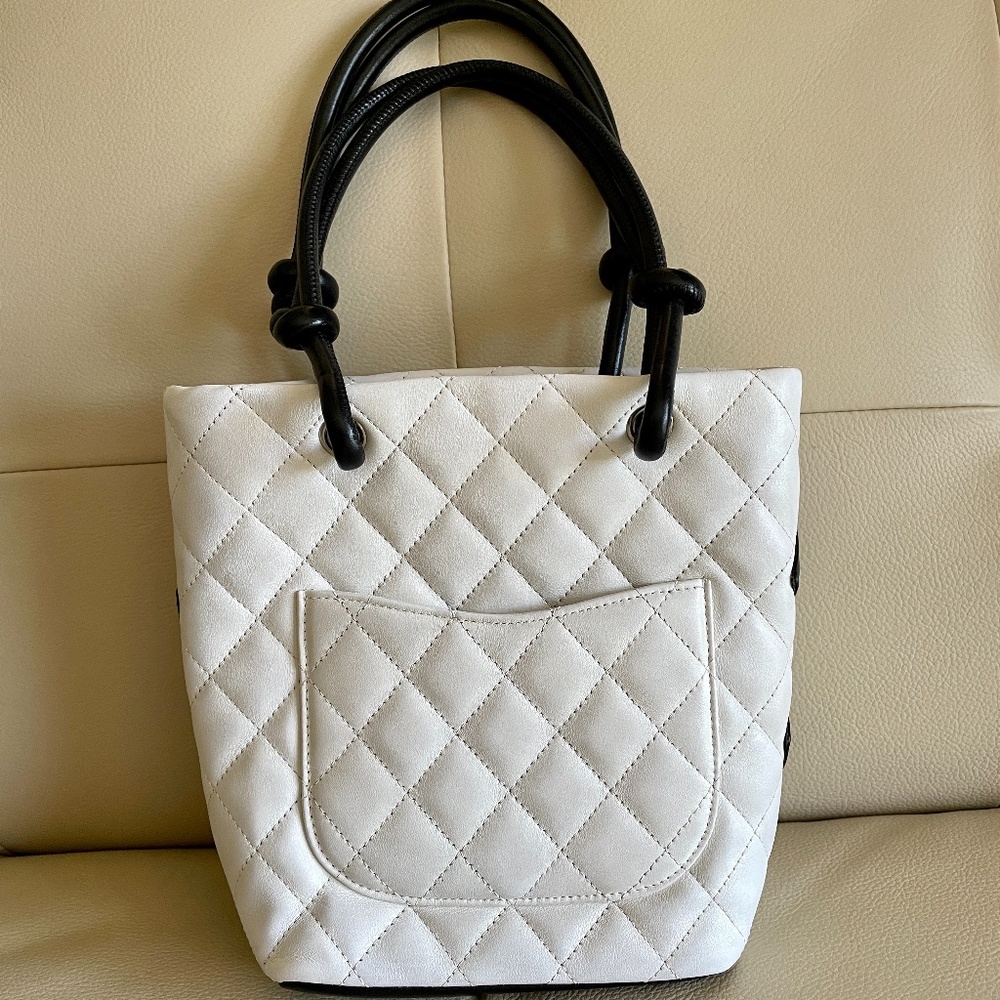 Chanel White Black Quilted Cambon Mini Tote Bag - Picture 7 of 13